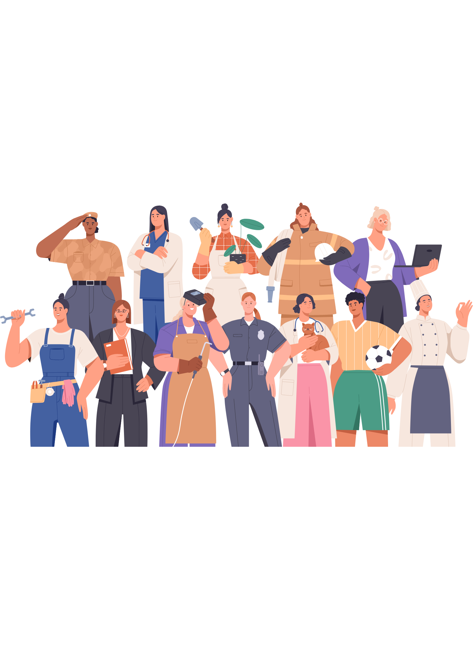 Group of confident women of different races and professions - flat vector art