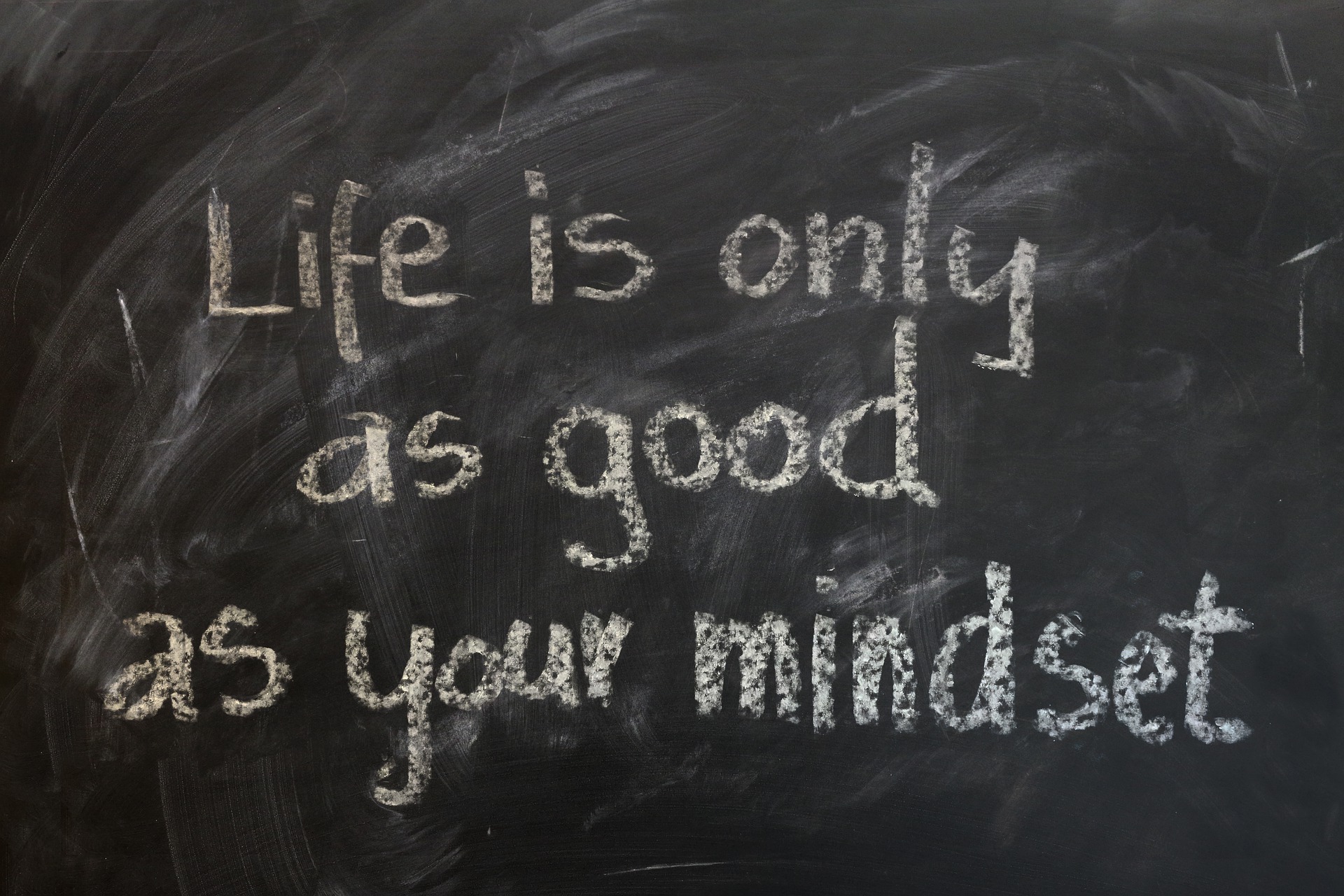 Chalkboard with "Life is only as good as your mindset" written on it